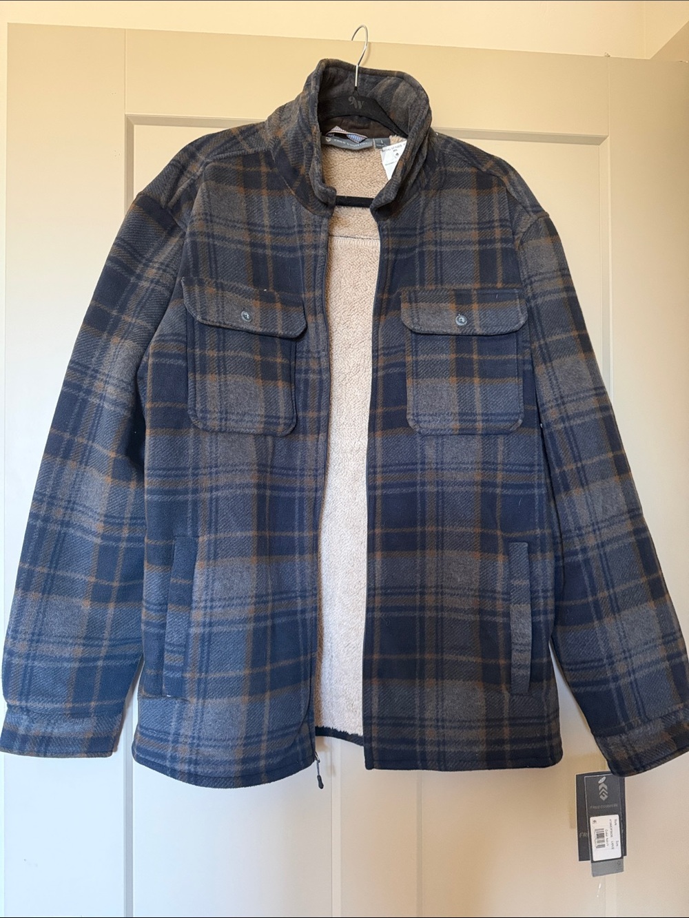 Free Country Plaid Sherpa-Lined Jacket in Navy & Brown